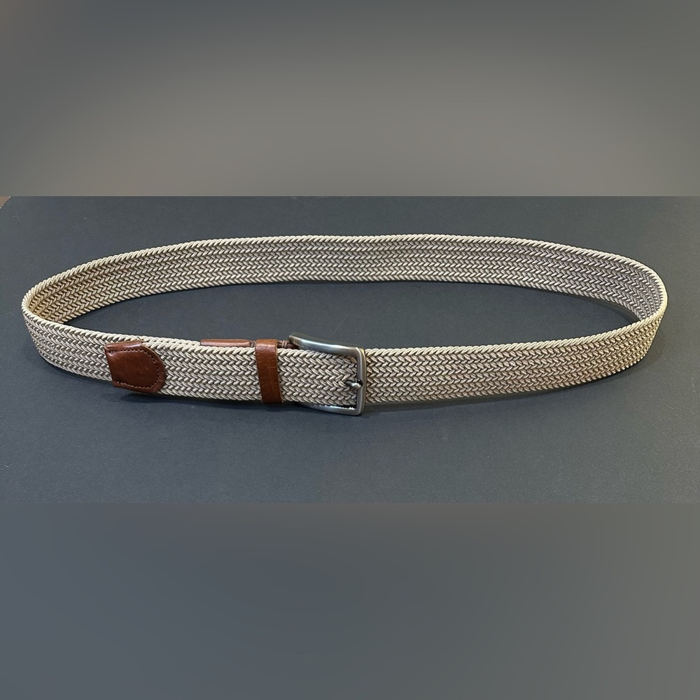 🌟HP🌟Tommy Bahama Tan Stretch Webbed Belt with Gunmetal Buckle Leather Trim L/XL